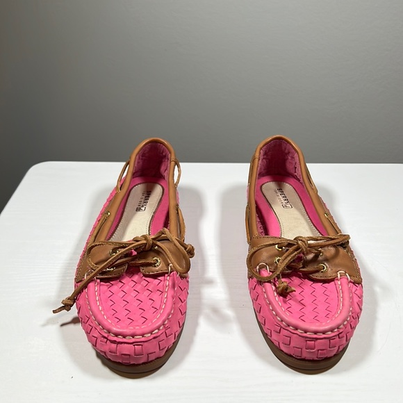Sperry Top-Sider Audrey Woven Leather Boat Shoes in Pink/Brown 7.5 - Picture 3 of 12